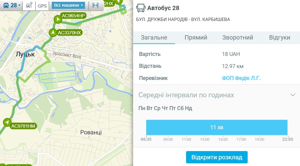 28 маршрутка луцьк - Маршрут 2