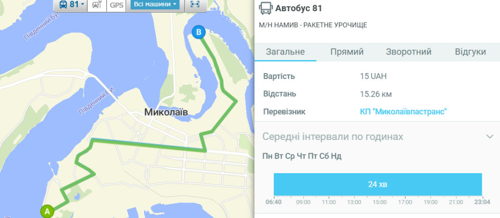 81 автобус миколаїв - Маршрут 3