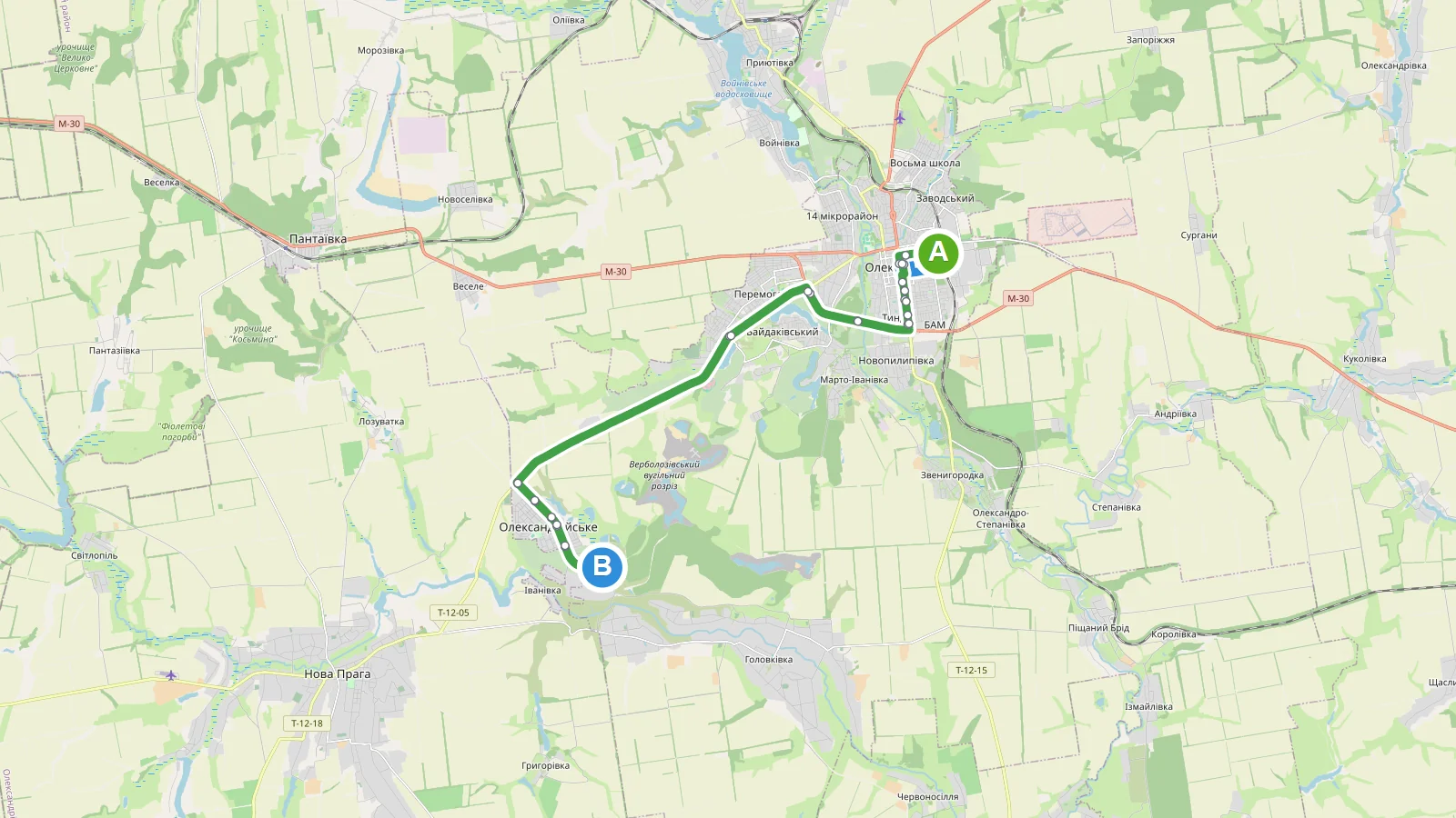 Карта маршрута автобуса № 81 в городе Александрия