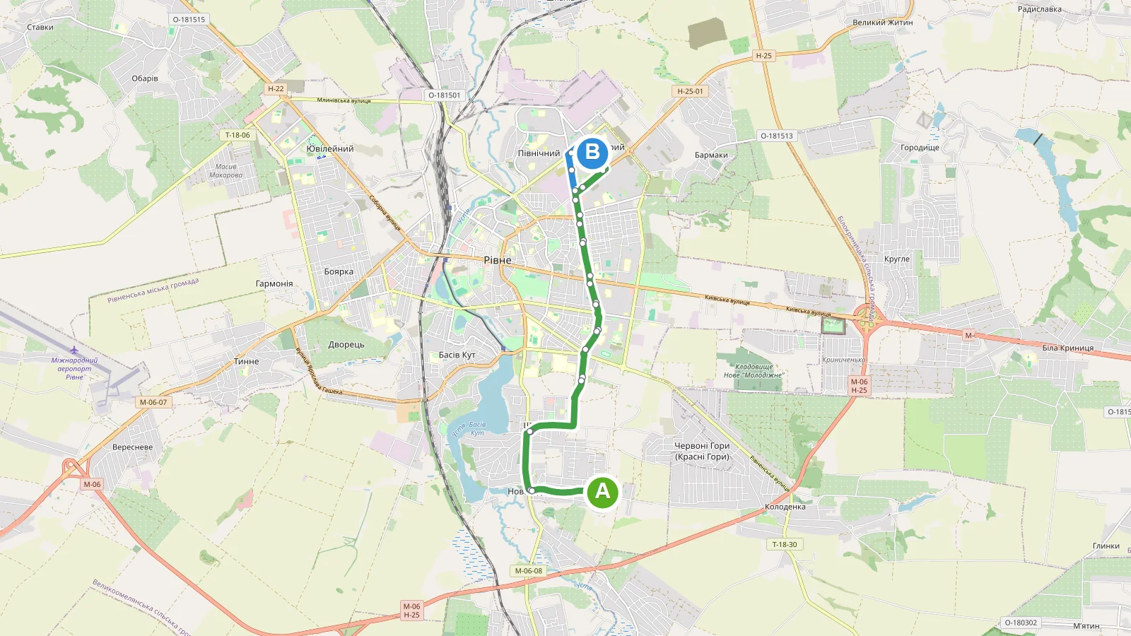 Карта маршруту автобуса 3 у Рівному